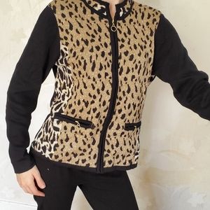 TanJay NWOT Sz P Small Leopard zip up sweater.